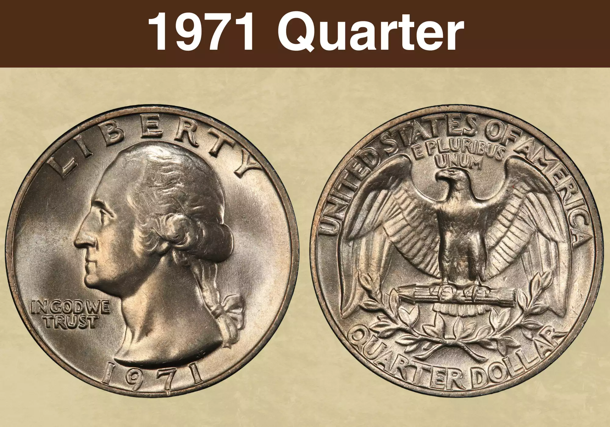 1971 Washington quarter obverse and reverse showing Philadelphia no-mint-mark example in high uncirculated condition