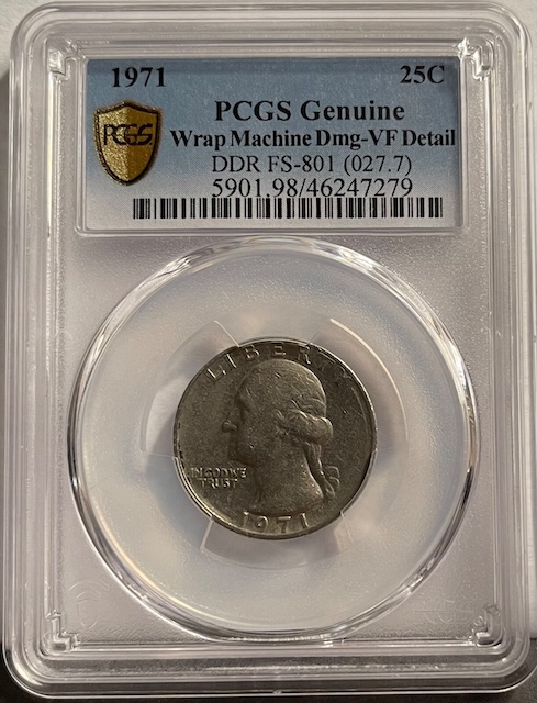 1971-P quarter reverse showing DDR FS-801 doubled die lettering with doubled letters visible in UNITED STATES OF AMERICA