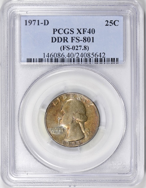 1971-D quarter reverse showing DDR FS-801 Denver variety with doubled reverse lettering visible under magnification