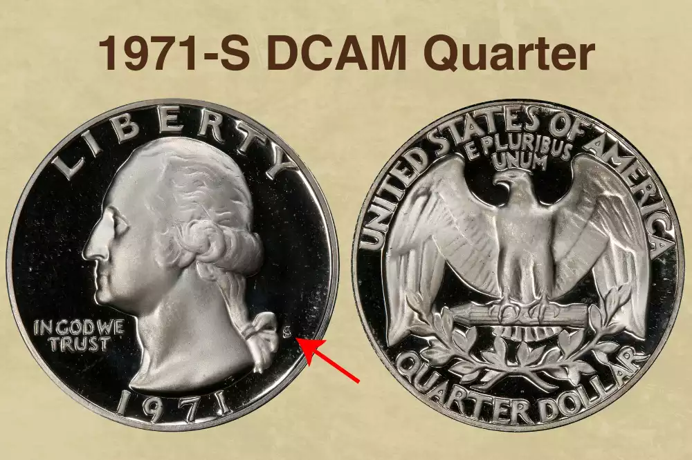 1971-S proof Washington quarter in Deep Cameo condition showing frosted devices against mirror-like fields